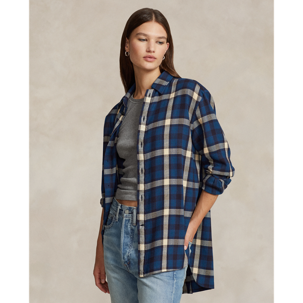 Camisa de sarja Oversize Fit axadrezada