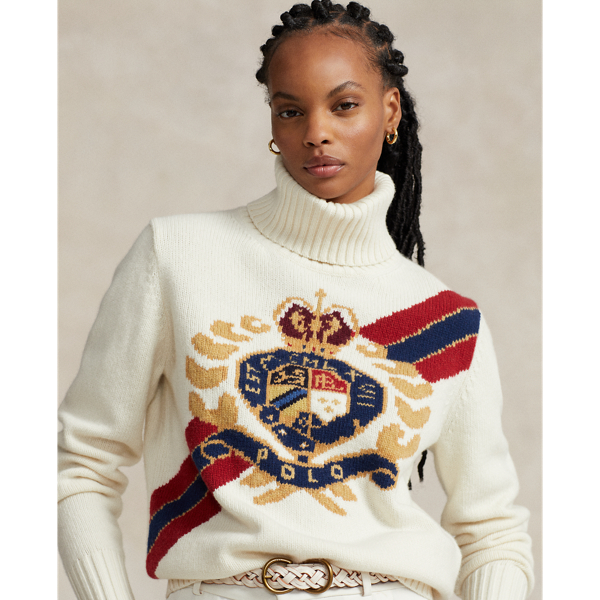 Intarsia Crest Wool Turtleneck for Women Ralph Lauren NO