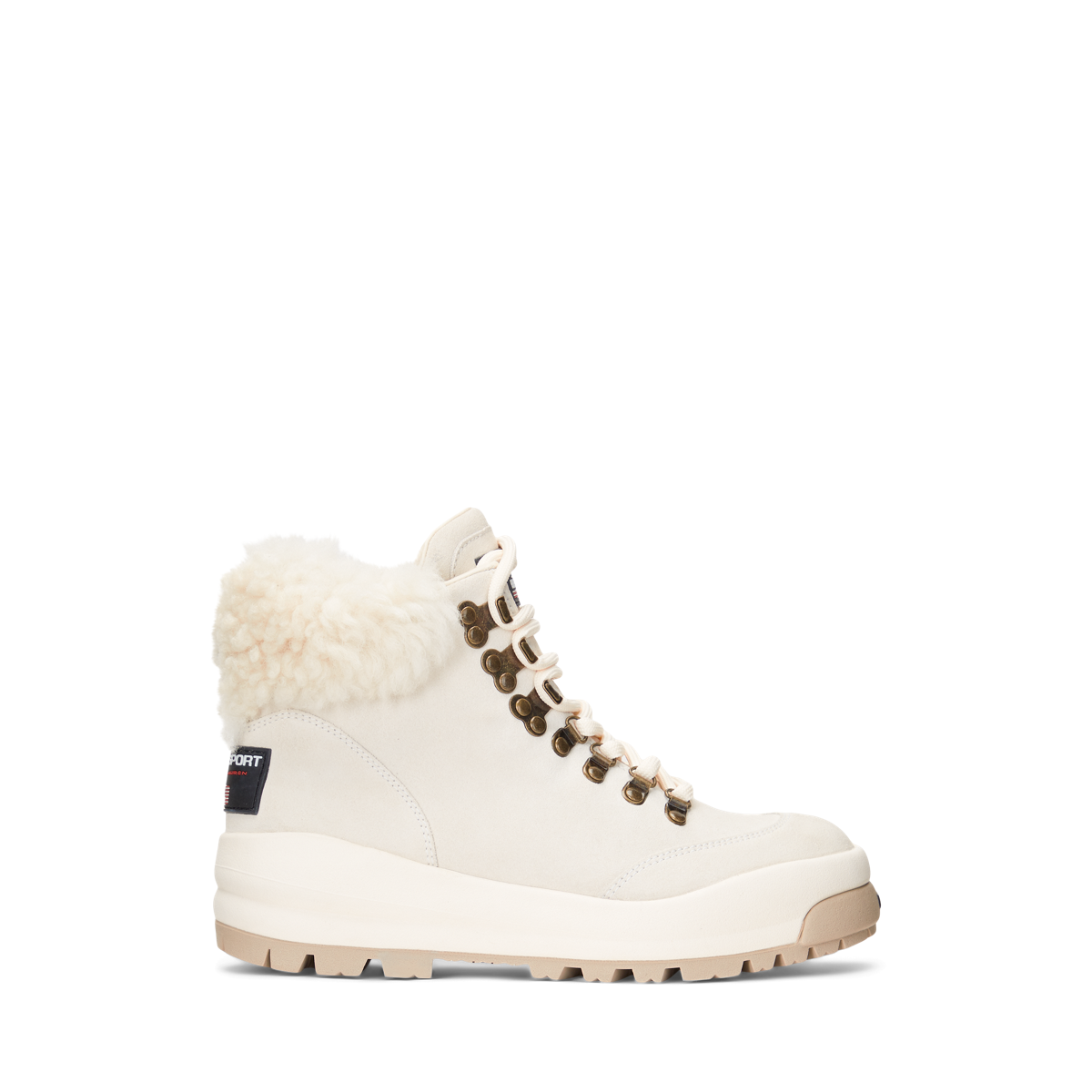 Shearling Trim Suede Hiking Boot