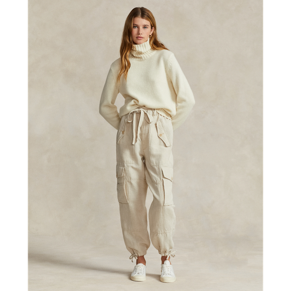 Linen-Cotton Canvas Cargo Trouser