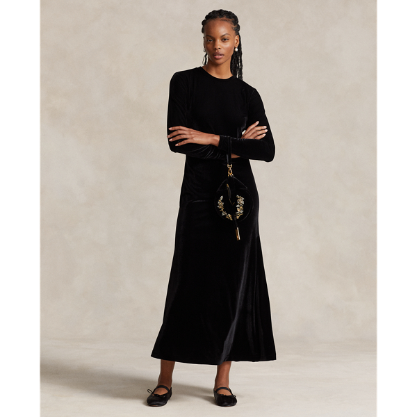 Robe à col rond en velours stretch