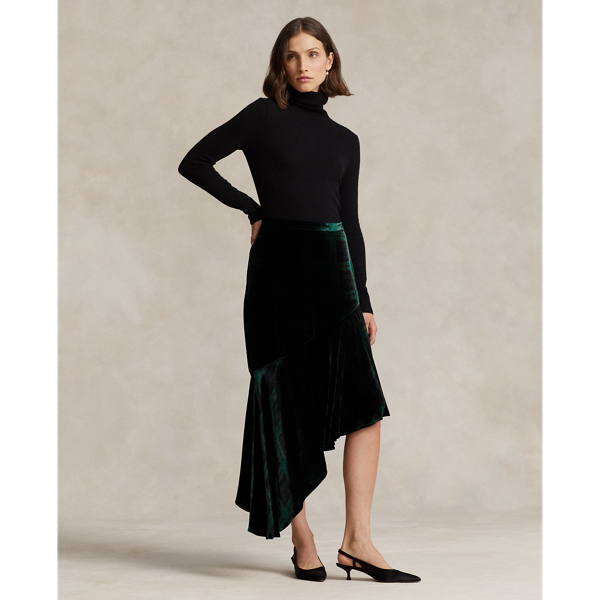 Jupe asymétrique écossaise en velours