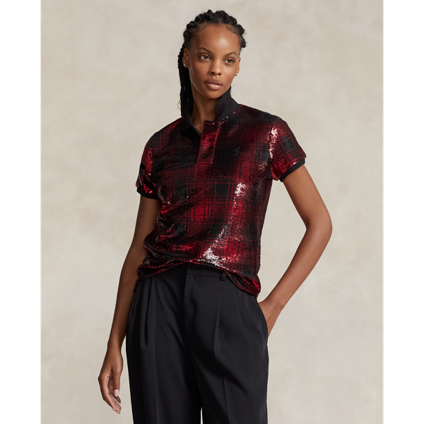 Plaid Sequined Polo Shirt