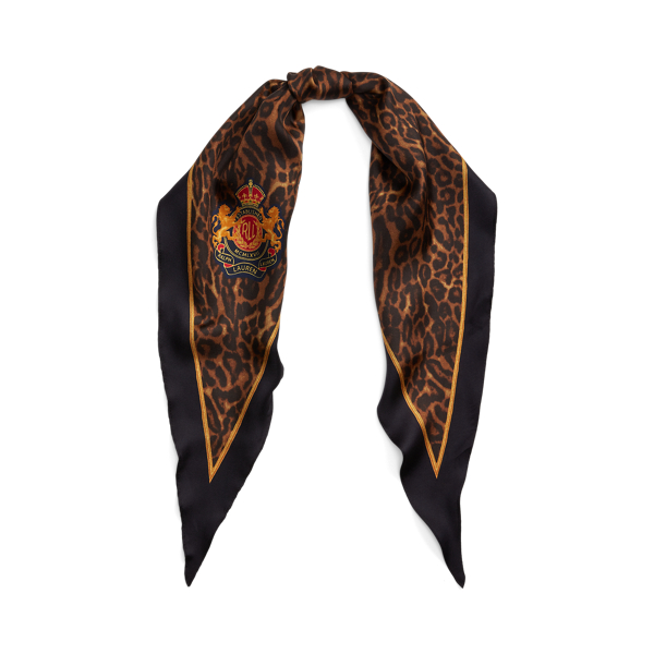 Print Lion-Crest Silk Twill Scarf