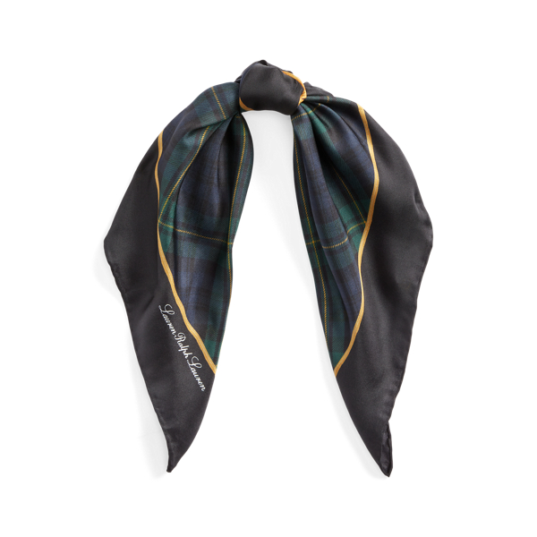 Plaid Lion-Crest Silk Twill Square Scarf