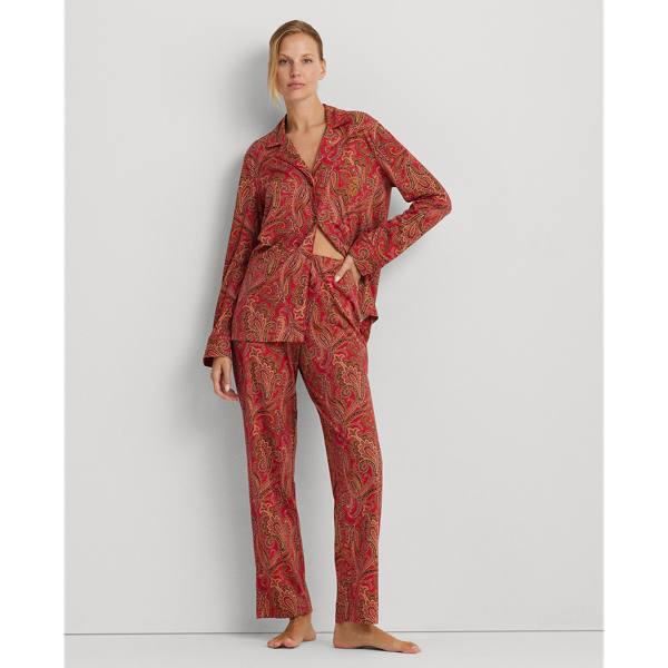 Lauren Ralph Lauren Notch Collar Monogram Shirt Pyjama Set, Rose, S