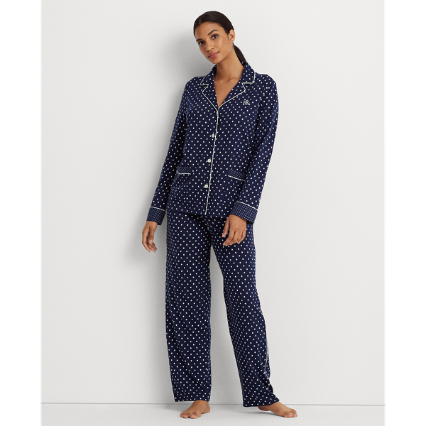 Polka-Dot Cotton-Blend Jersey Sleep Set