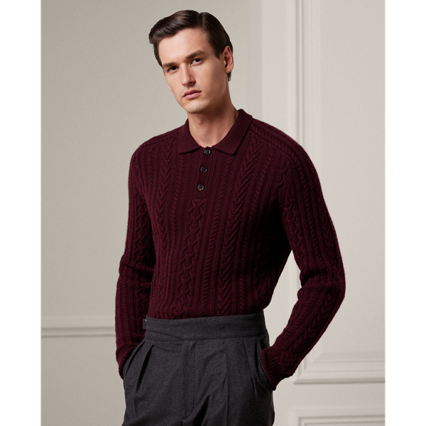 Pull à col polo en cachemire torsadé