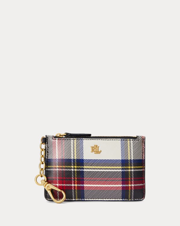 Plaid Nappa Leather Zip Card Case