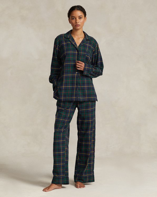 Conjunto de pijama de flanela axadrezado