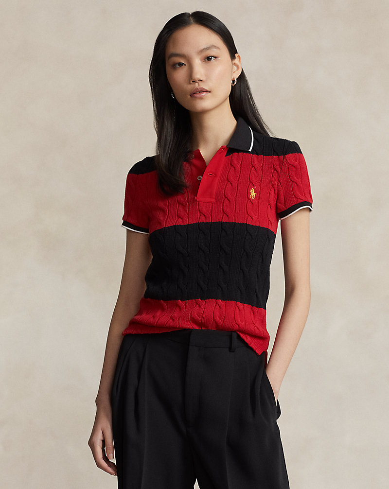 Slim Fit Cable-Knit Polo Shirt Polo Ralph Lauren 1