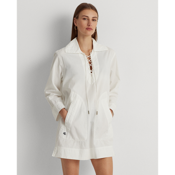 Cotton-Blend Lace-Up Tunic Cover-Up