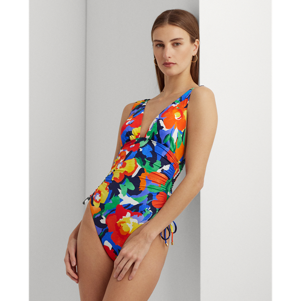 Floral Shirred V-Neck One-Piece