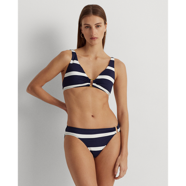 Striped Ring-Front Hipster Bikini Bottom
