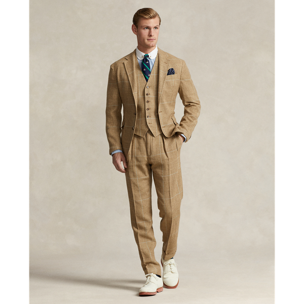 Pleated Plaid Tweed Suit Trouser