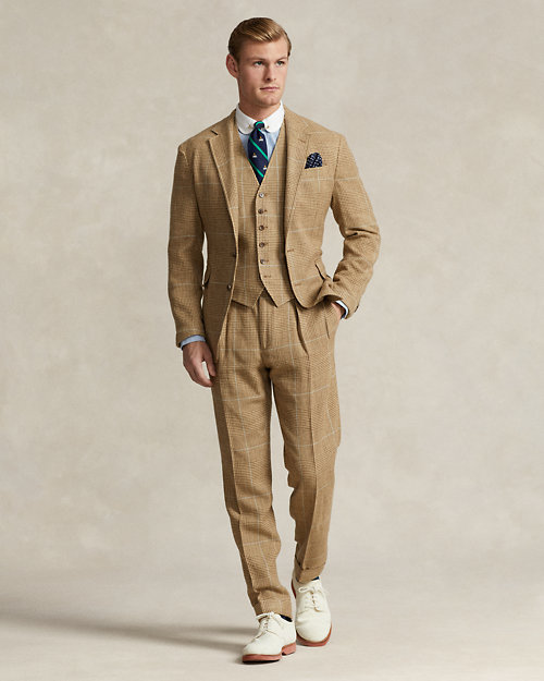 Pleated Plaid Tweed Suit Trouser