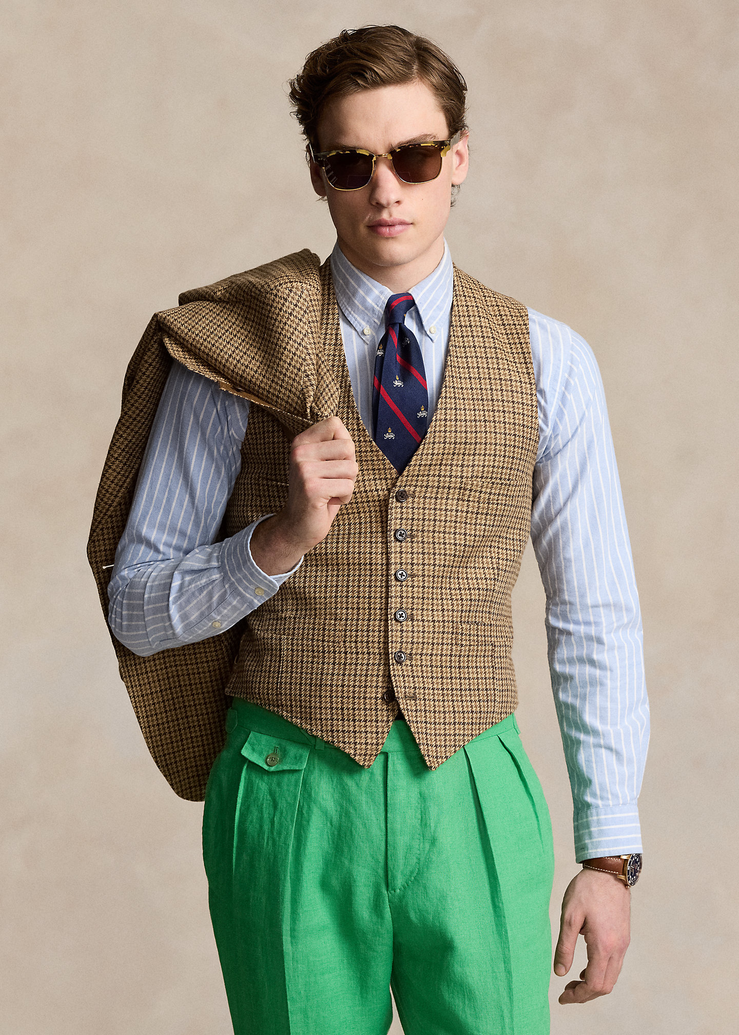 Tailored Checked Linen-Silk Vest