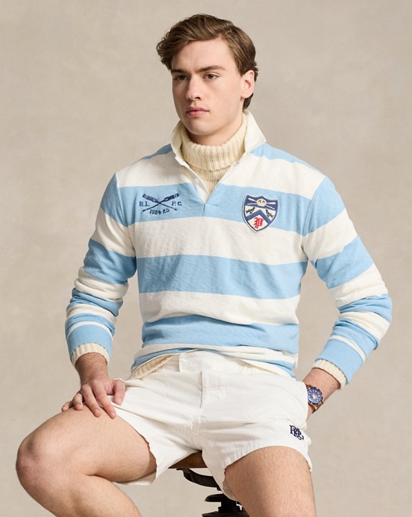 Classic fit gestreept jersey rugbyshirt
