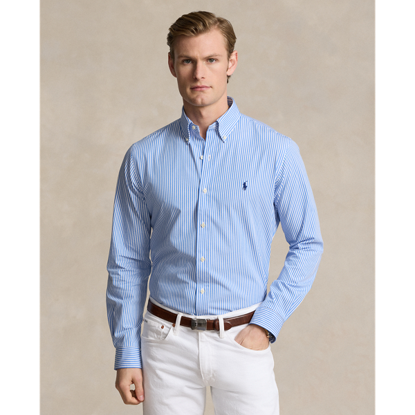 Classic Fit Striped Stretch Poplin Shirt