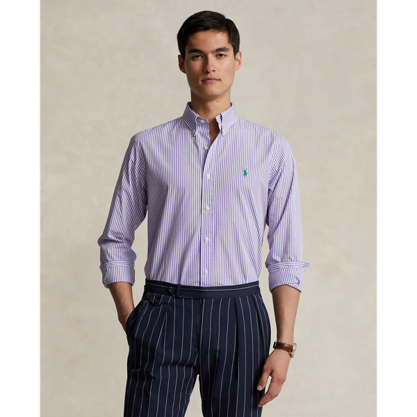 Classic Fit Striped Stretch Poplin Shirt