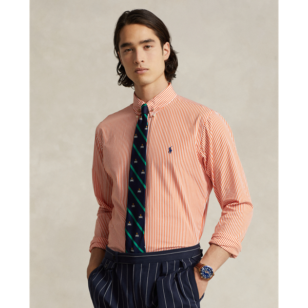 Classic Fit Striped Stretch Poplin Shirt