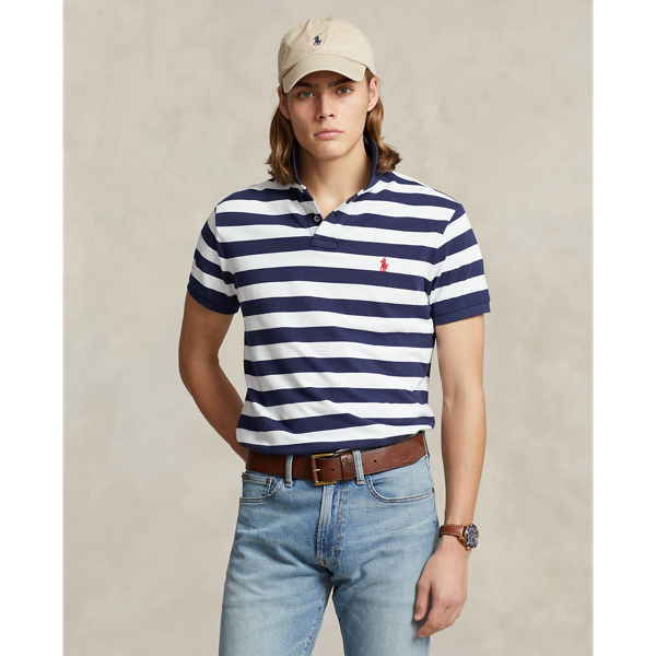 Classic Fit Striped Mesh Polo Shirt