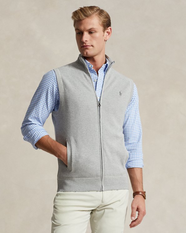 Mesh-Knit Cotton Full-Zip Sweater Vest