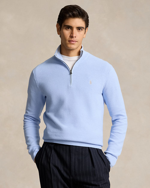 Mesh-Knit Cotton Quarter-Zip Sweater