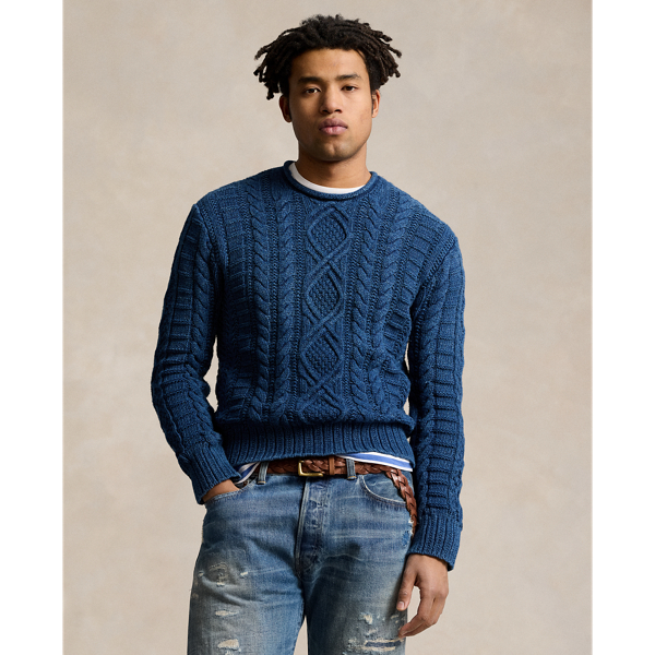 Indigo-Dyed Cotton Fisherman's Sweater