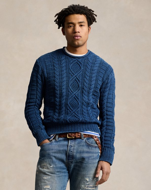 Indigo-Dyed Cotton Fisherman’s Sweater
