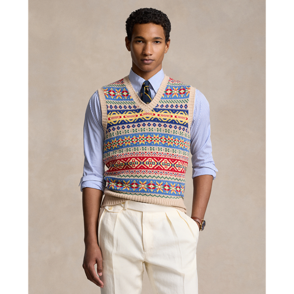 Gilet Fair Isle in cotone e cashmere