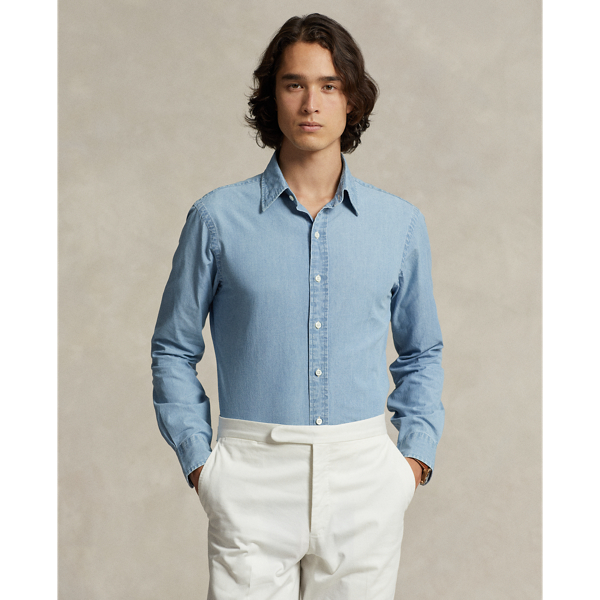 Custom fit indigo chambray overhemd
