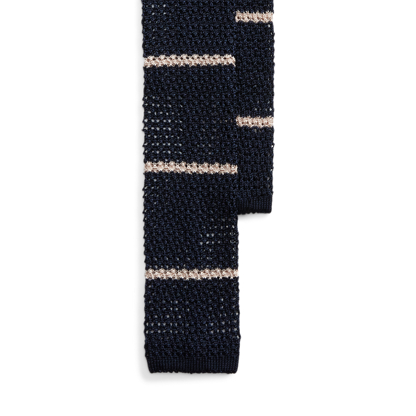 Crest-Embroidered Striped Knit Silk Tie Polo Ralph Lauren 1