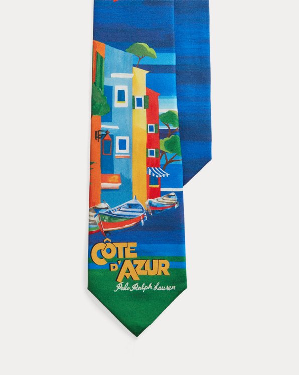 Cravate motif Côte d'Azur en soie