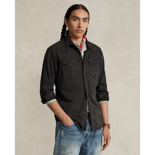 Garment-Dyed Denim Western Shirt