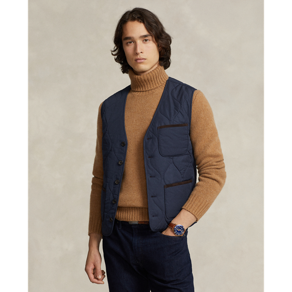 Suede-Trim Quilted Vest