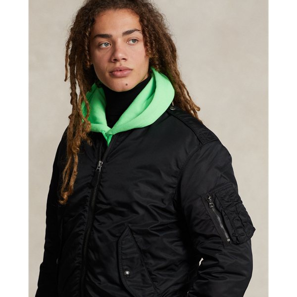 Hooded down bomber jacket online