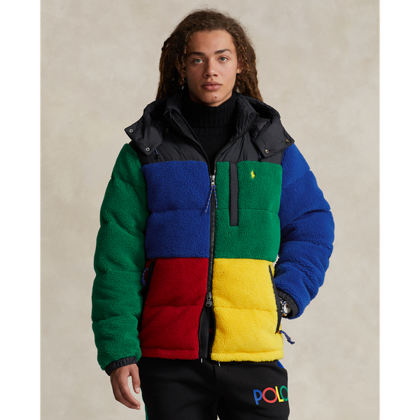 Colour-Blocked Pile Fleece Down Jacket