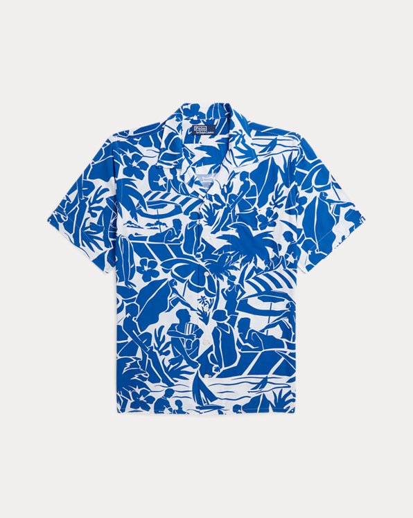 Classic Fit Beach-Print Camp Shirt
