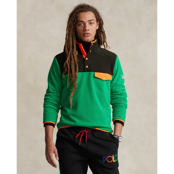 Colour-Blocked Brushed Fleece Pullover