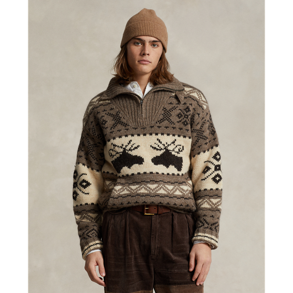 Moose-Intarsia Quarter-Zip Jumper