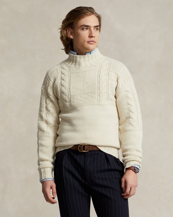 Pull ancre tricot d'Aran laine mélangée