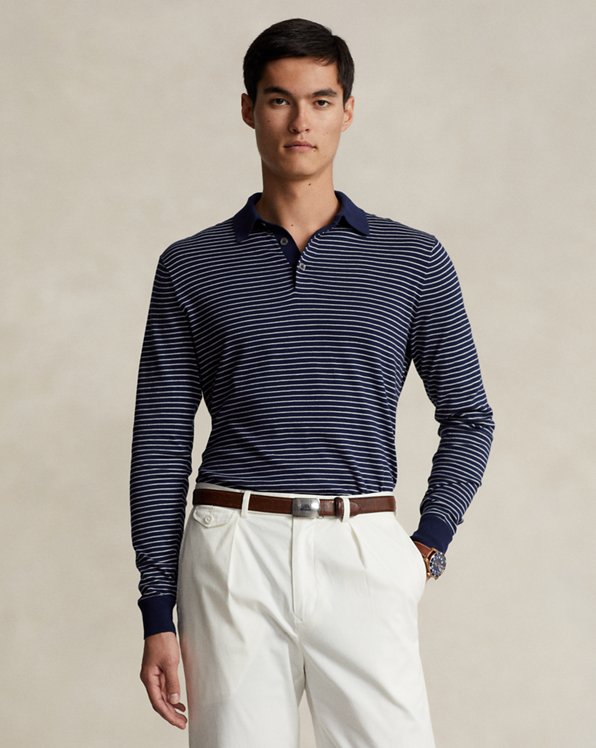Striped Cotton Polo-Collar Sweater