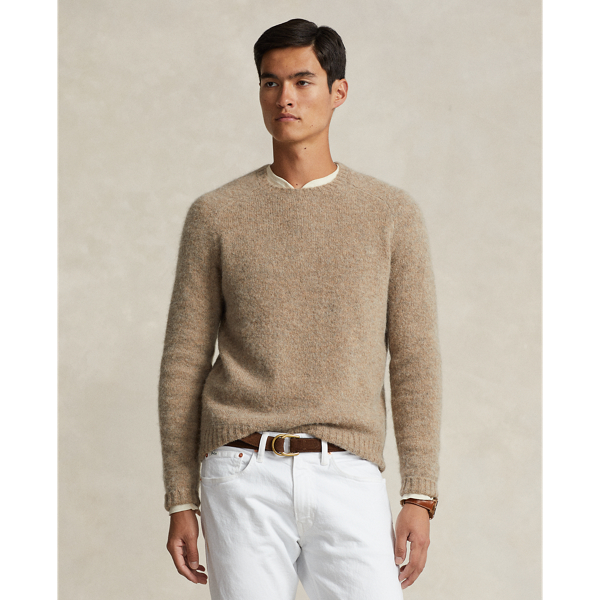 Suede-Patch Crewneck Sweater