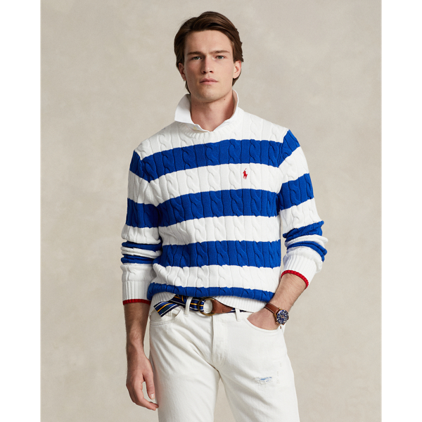 Striped Cable Knit Cotton Sweater