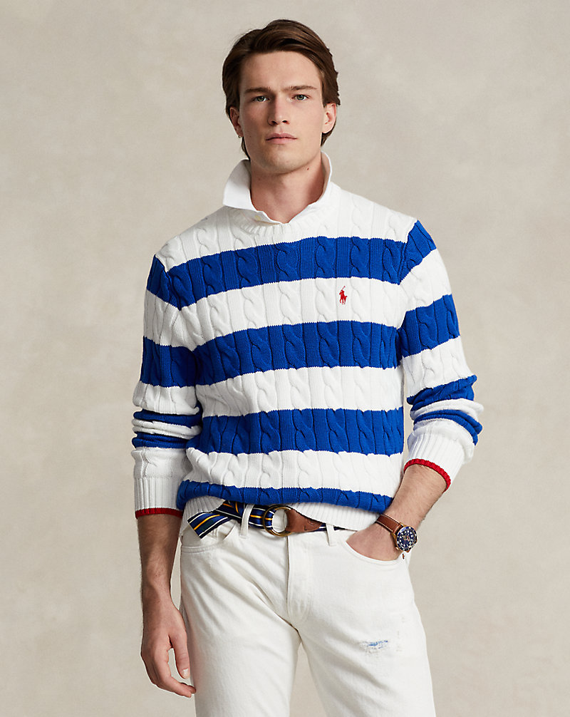 Striped Cable-Knit Cotton Sweater Polo Ralph Lauren 1