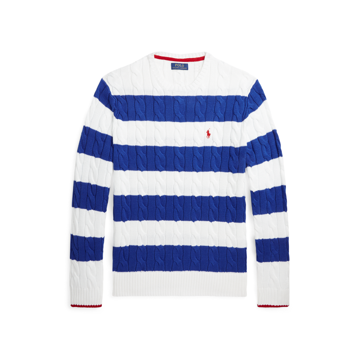 Striped Cable-Knit Cotton Sweater