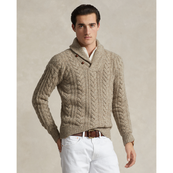 Cable-Knit Shawl-Collar Jumper