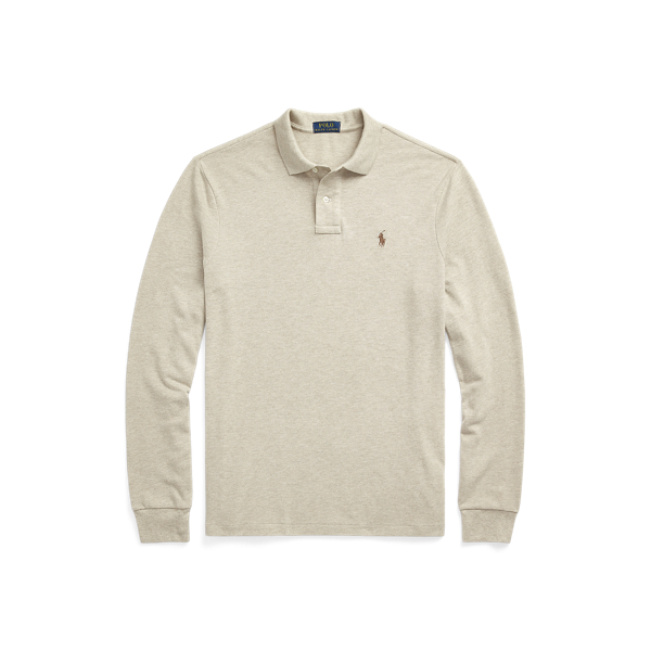 Beige long sleeve polo shirt discount