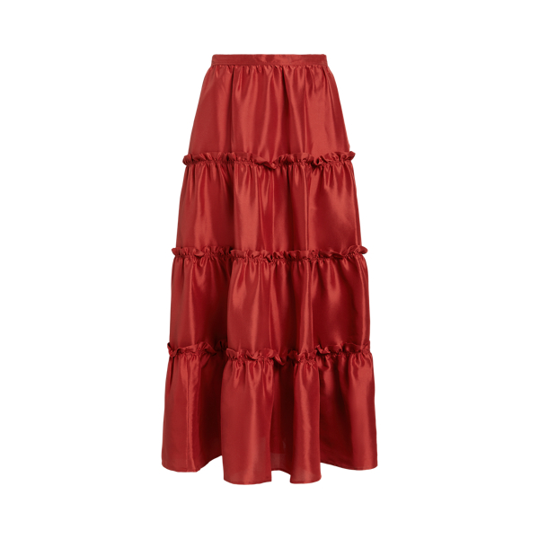 Long red tiered skirt hot sale